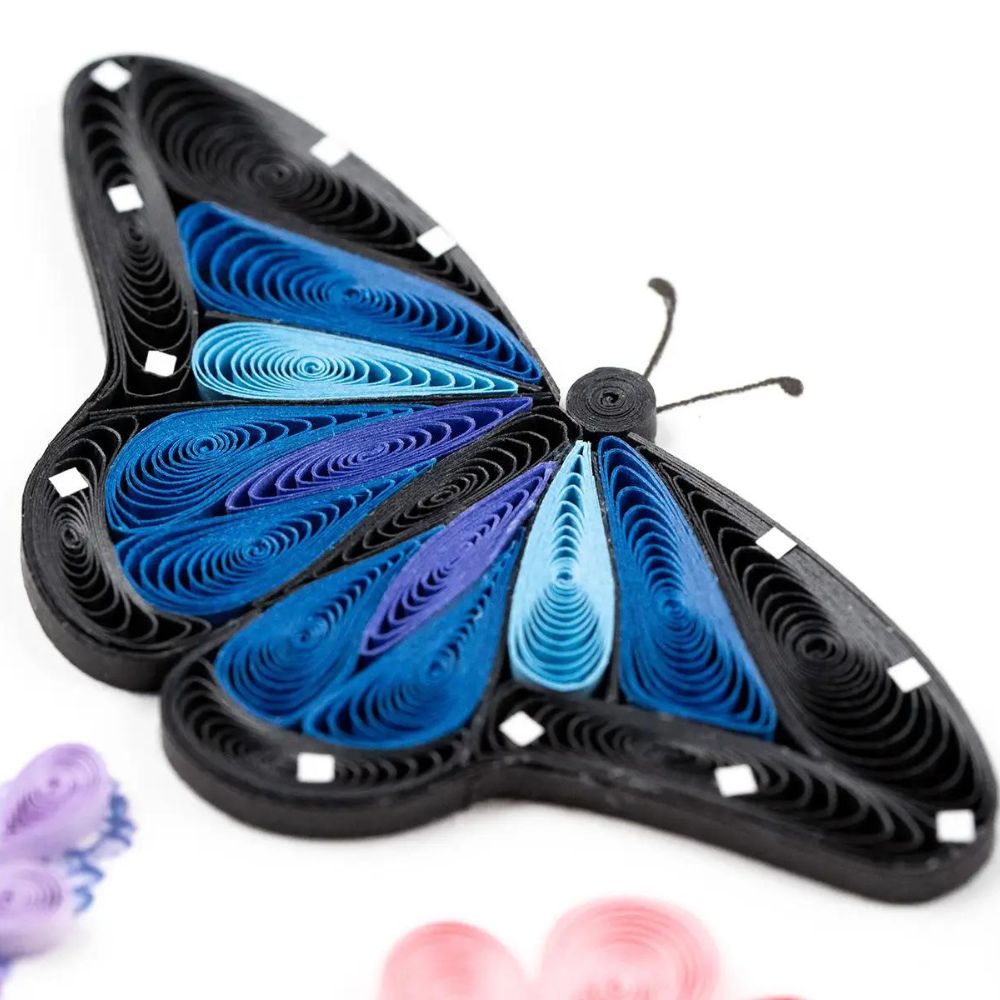 Birthday Flowers & Blue Butterflies Quilled Greeting Card