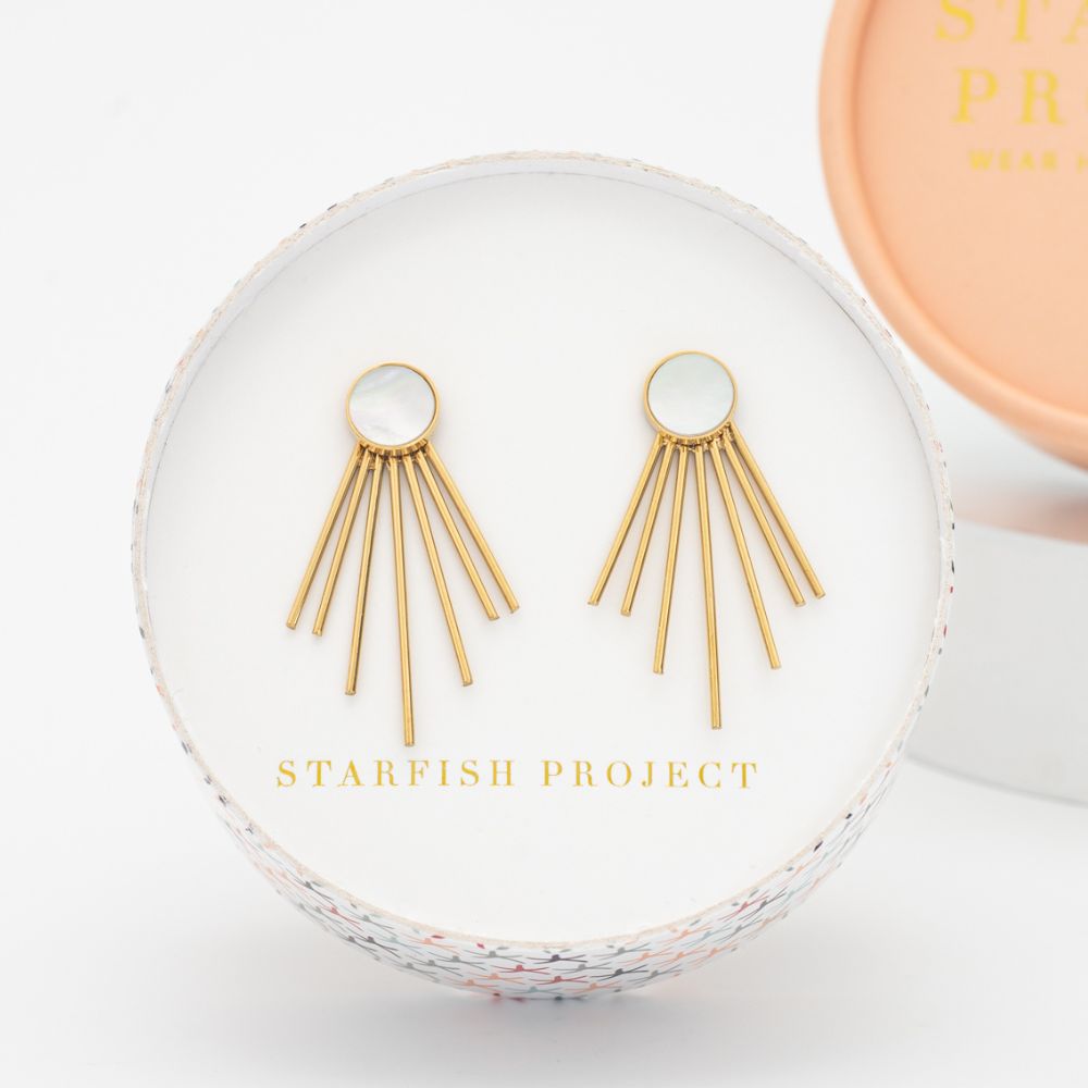 Caroline Mother of Pearl Stud & Fringe Earrings