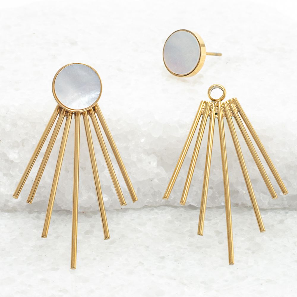 Caroline Mother of Pearl Stud & Fringe Earrings