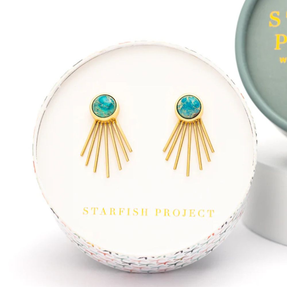 Caroline Emperor Stone Stud & Fringe Earrings