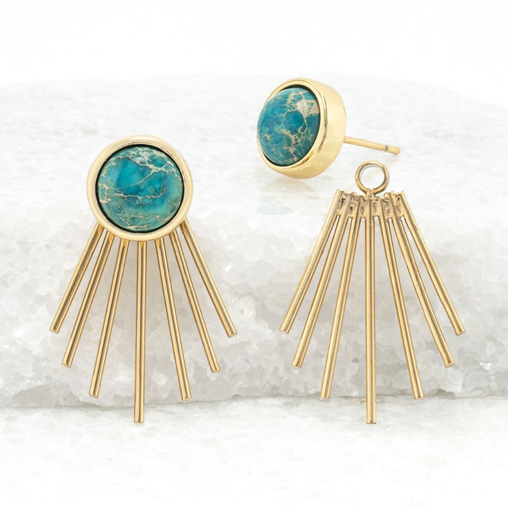 Caroline Emperor Stone Stud & Fringe Earrings