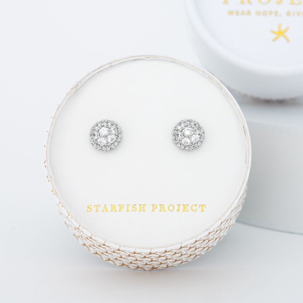 Lustre Bloom Stud Earrings in Platinum