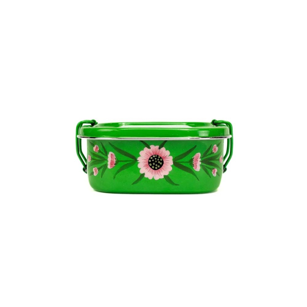 Square Steel Tiffin Container - Green Floral 4.5"
