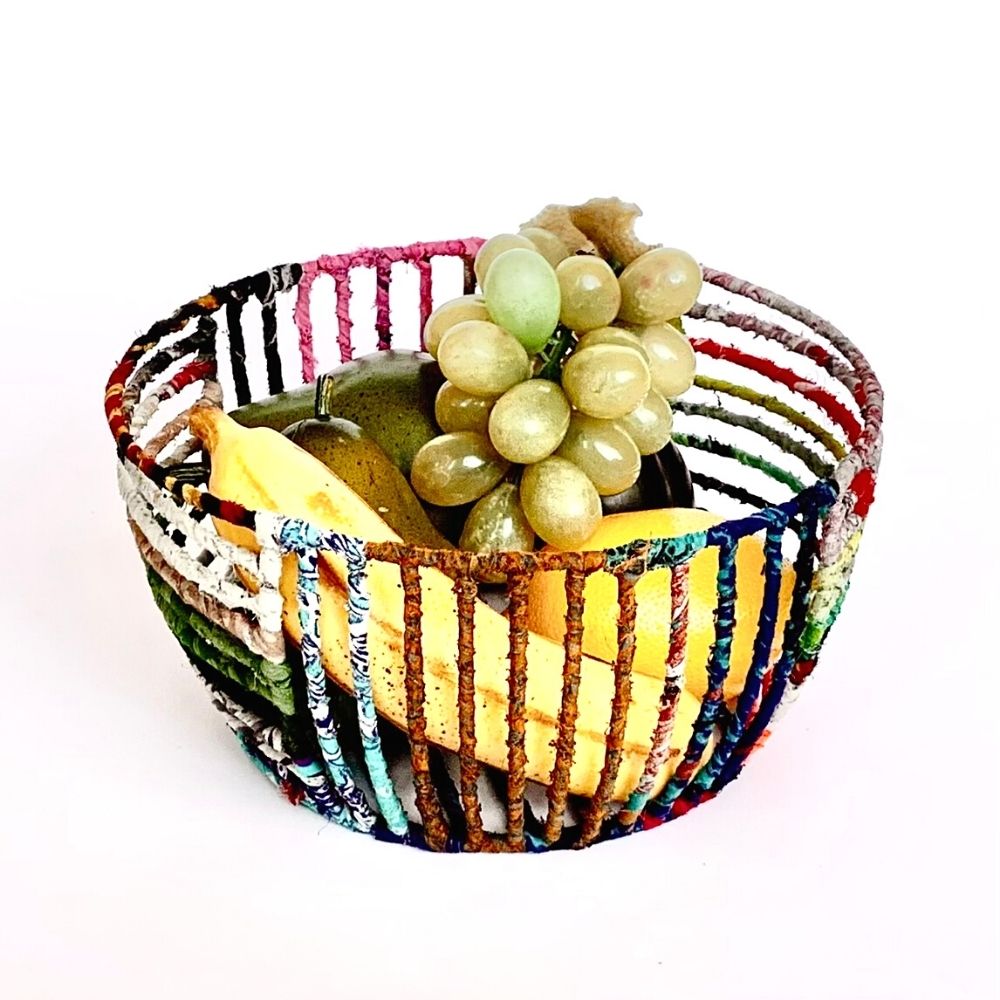 Sari Wrapped Wire Fruit or Bread Basket