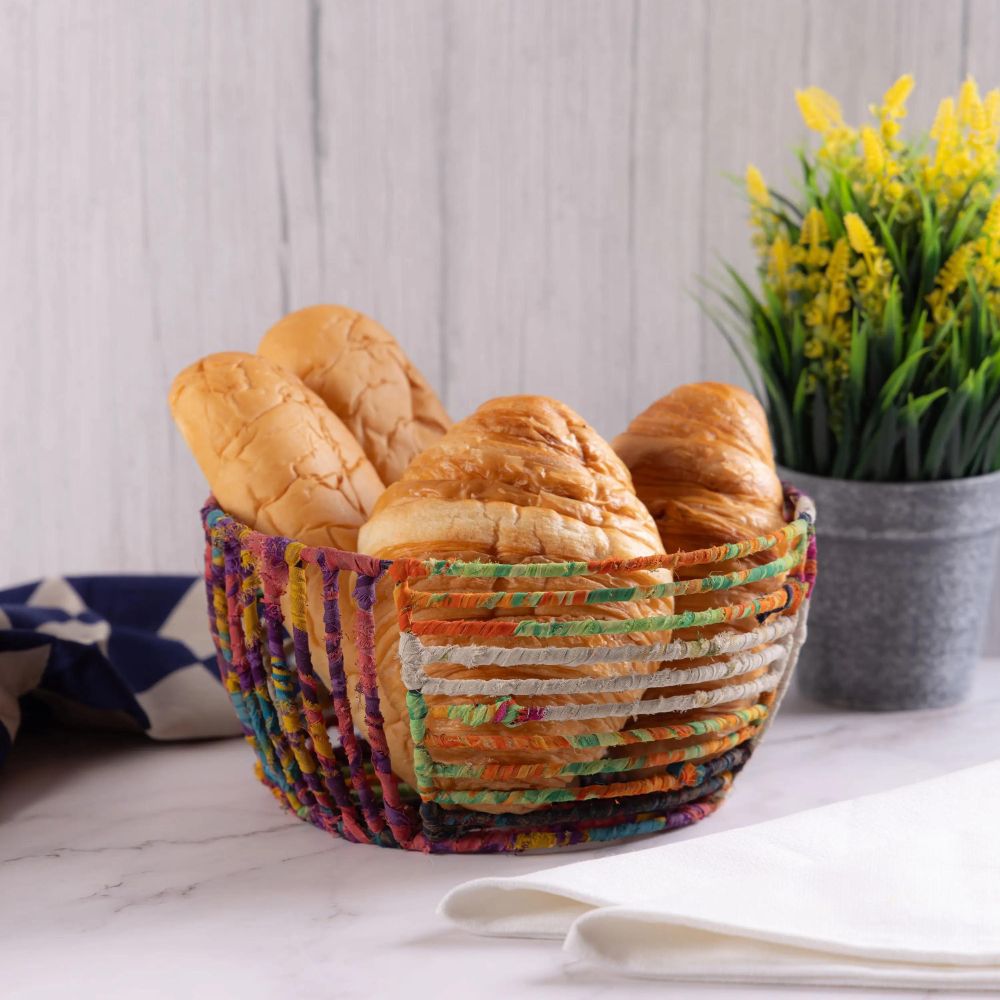 Sari Wrapped Wire Fruit or Bread Basket