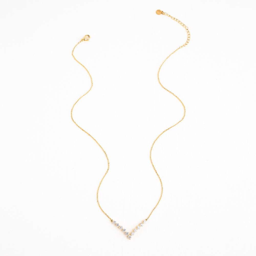Brilliance V-Bar Chevron Zircon and Gold Necklace