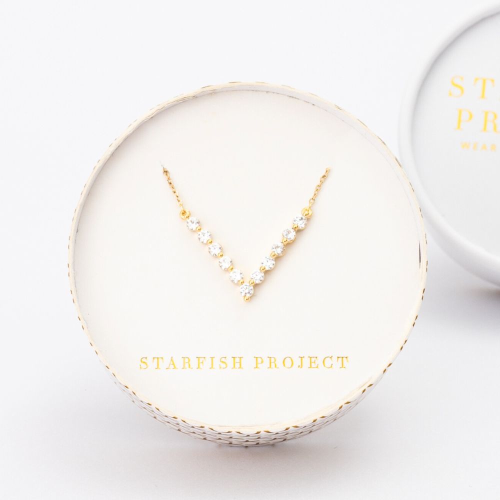 Brilliance V-Bar Chevron Zircon and Gold Necklace