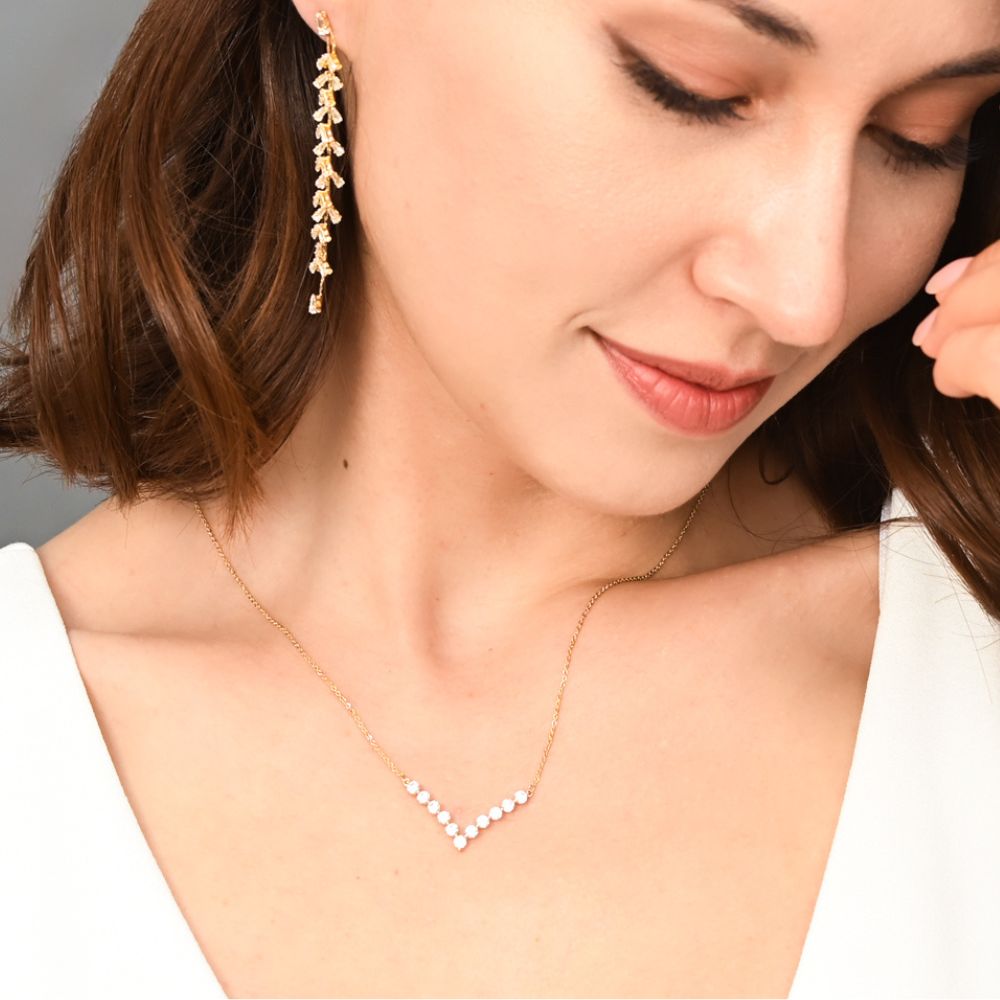 Brilliance V-Bar Chevron Zircon and Gold Necklace
