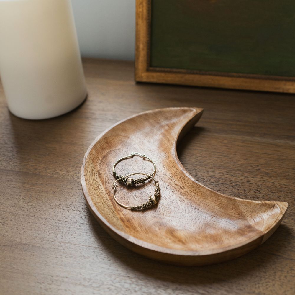 Mango Wood Crescent Moon Catch-all Tray