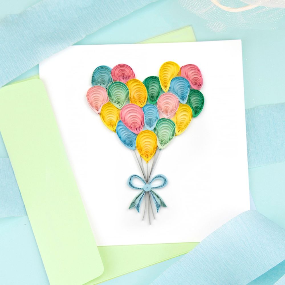 Heart Balloon Bunch Quilled Birthday Card
