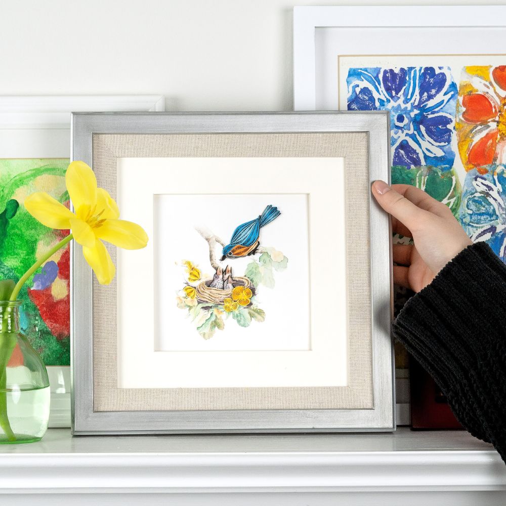 Bluebird and Babies Quilled Greeting Card