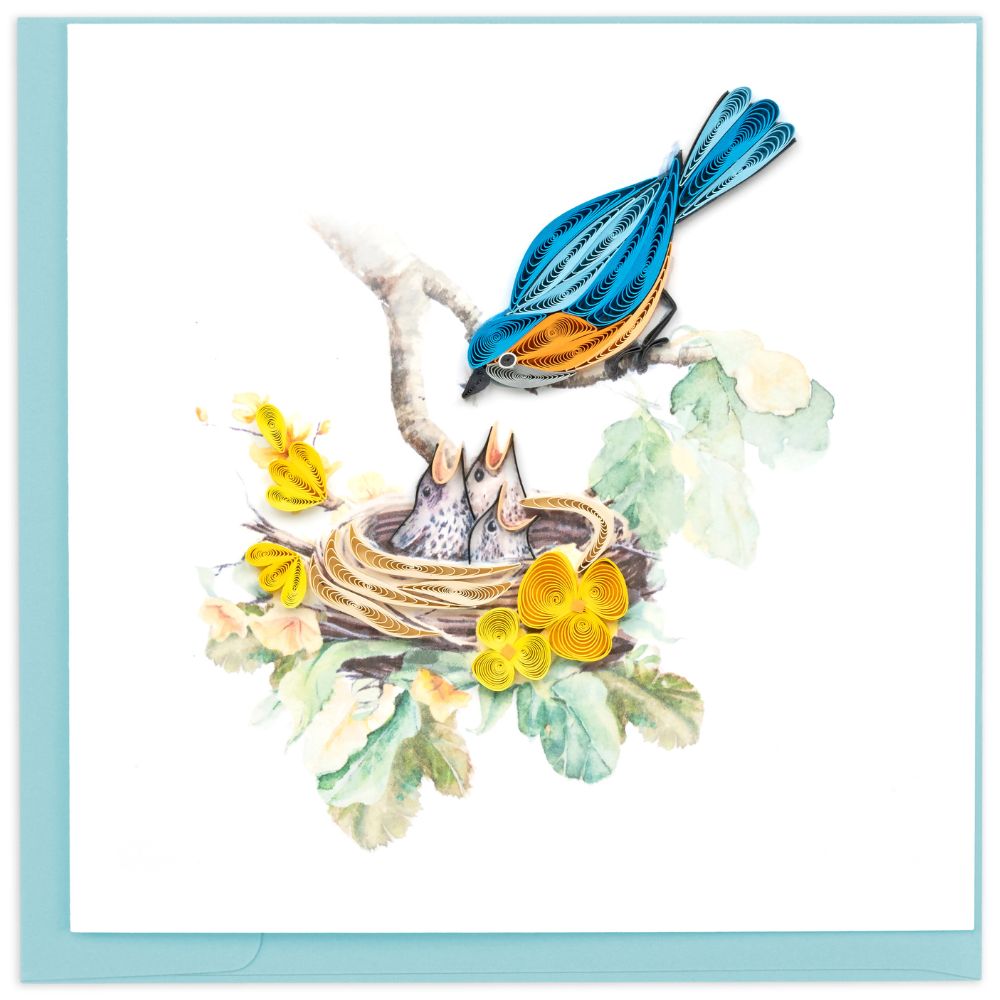 Bluebird and Babies Quilled Greeting Card