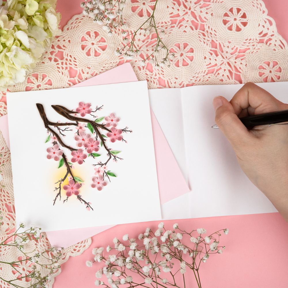 Cherry Blossoms Quilled Greeting Card