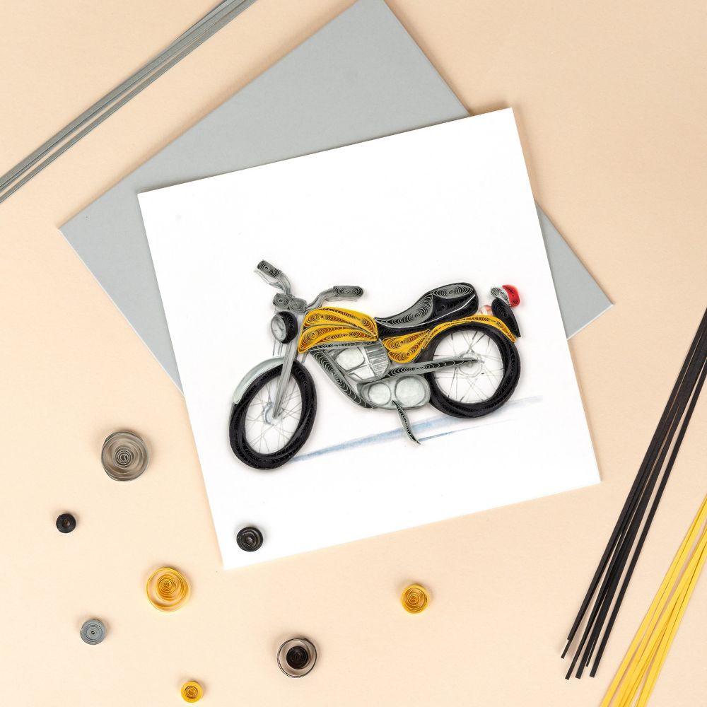 Classic Motorcycle Quilled Greeting Card