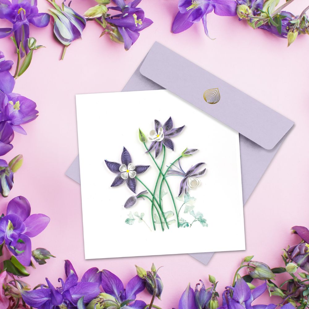 Columbine Flowers Quilled Greeting Card
