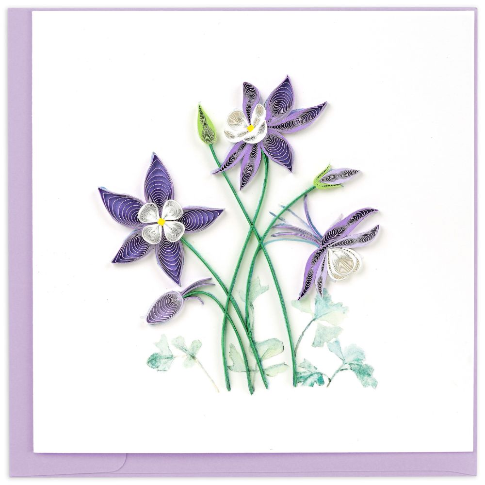 Columbine Flowers Quilled Greeting Card