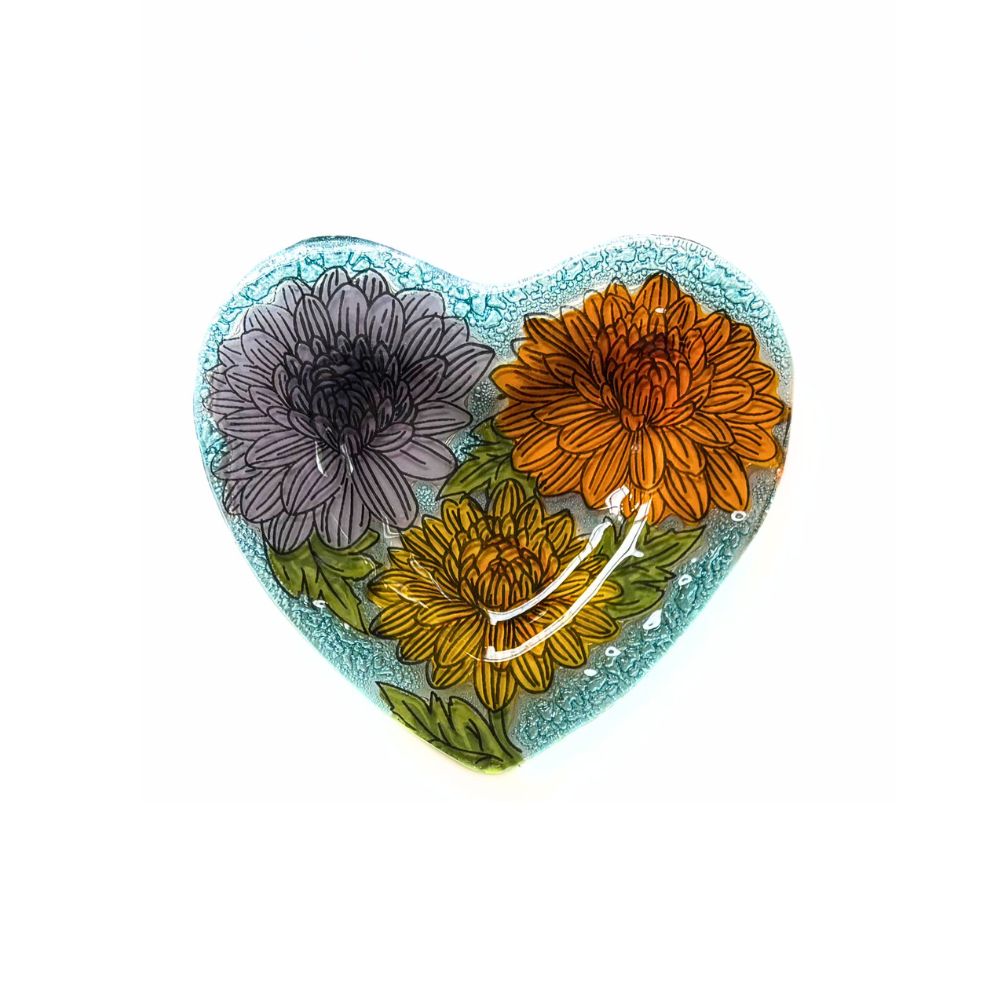 Birth Month Flower Heart Glass Ring Dish