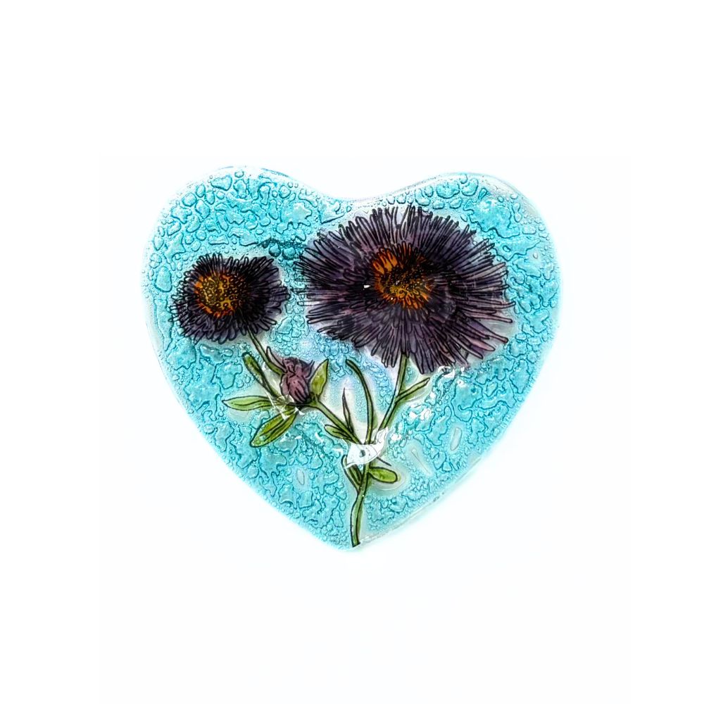 Birth Month Flower Heart Glass Ring Dish