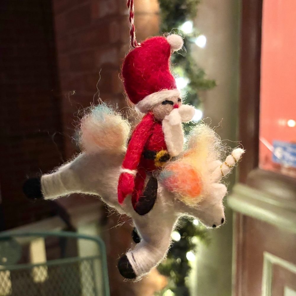 Felt Santa and the Unicorn Ornament