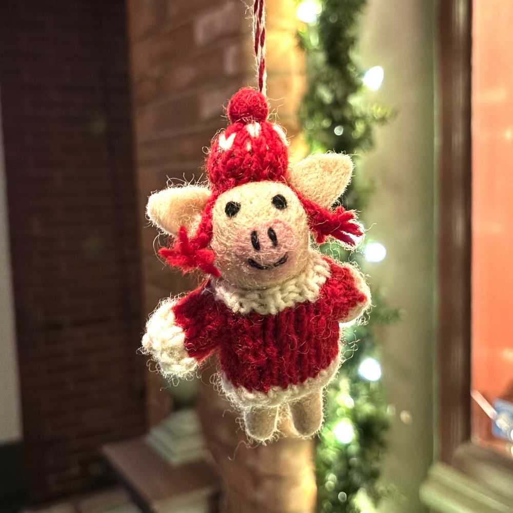 Felt Santa Pig Ornament