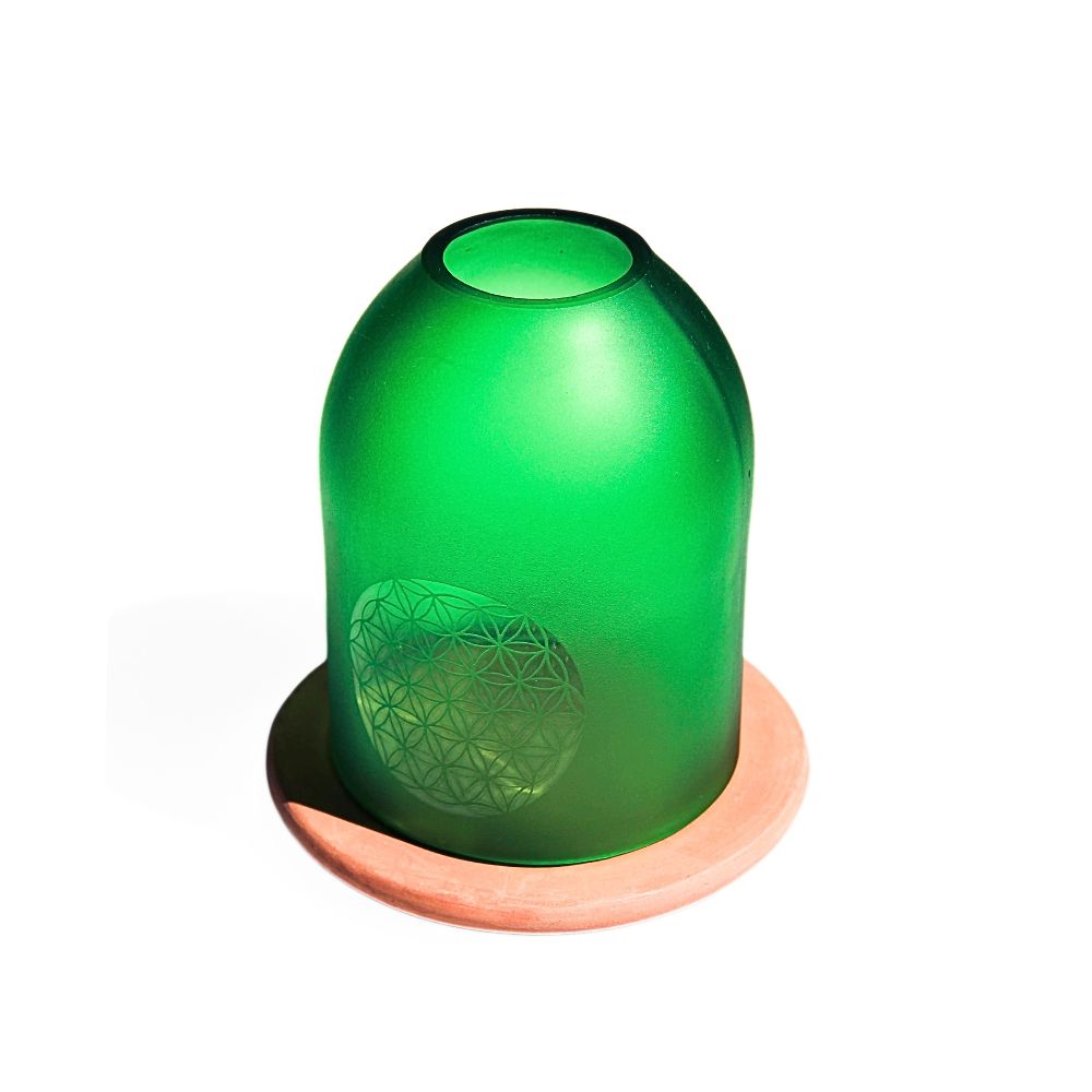 Flower of Life Green Bottle Votive Candle Holder