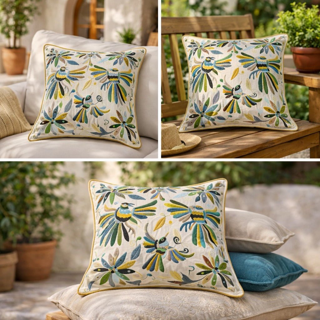 Green Colibrí Cushion Cover