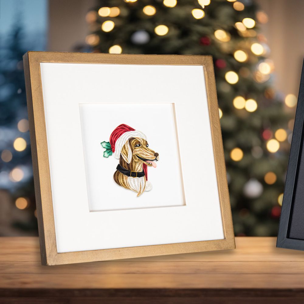 Dog with Santa Hat Quilled Greeting Card