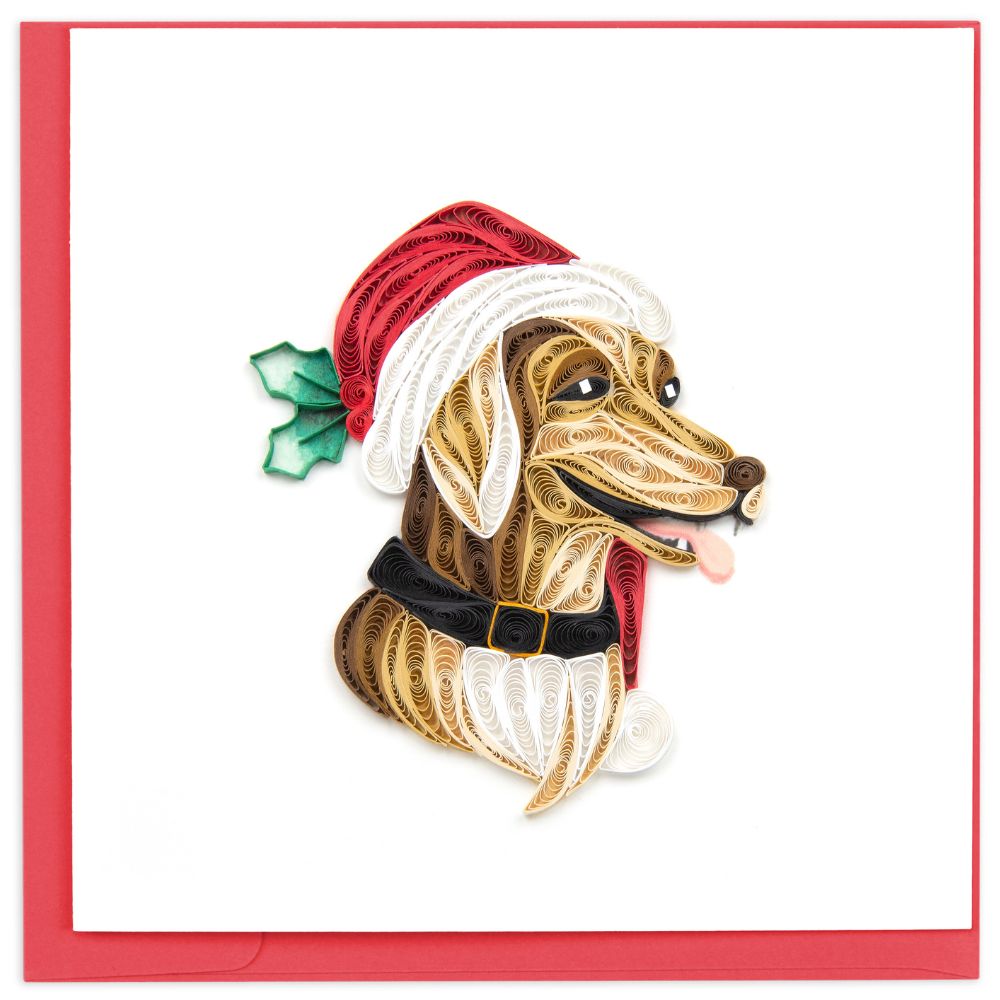 Dog with Santa Hat Quilled Greeting Card