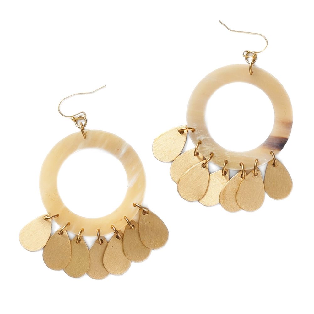 Carved Horn Teardrop Fringe Earrings