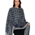 Kalya Wool and Cotton Shawl - Black and Silver Circles