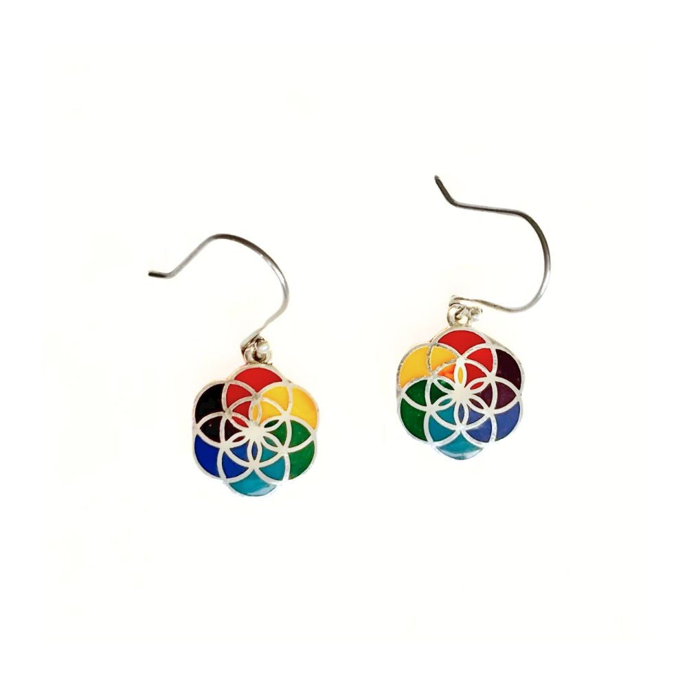 Sterling Silver and Stone Flower of Life Earrings