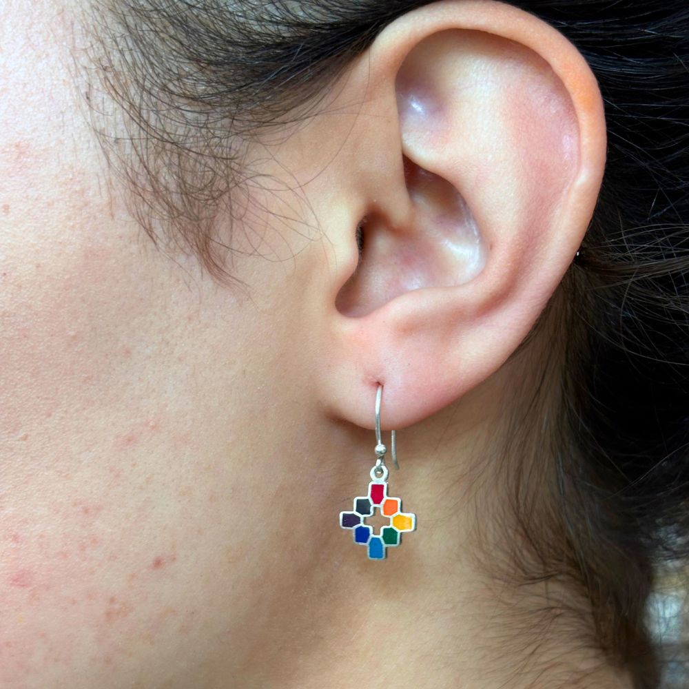 Sterling Silver and Stone Inca Cross Earrings