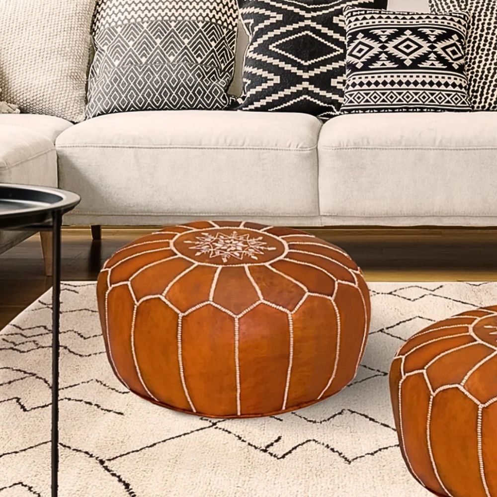 Moroccan Leather Pouf