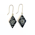 Resin Rhombus Earrings with Queen Anne Flowers on Black