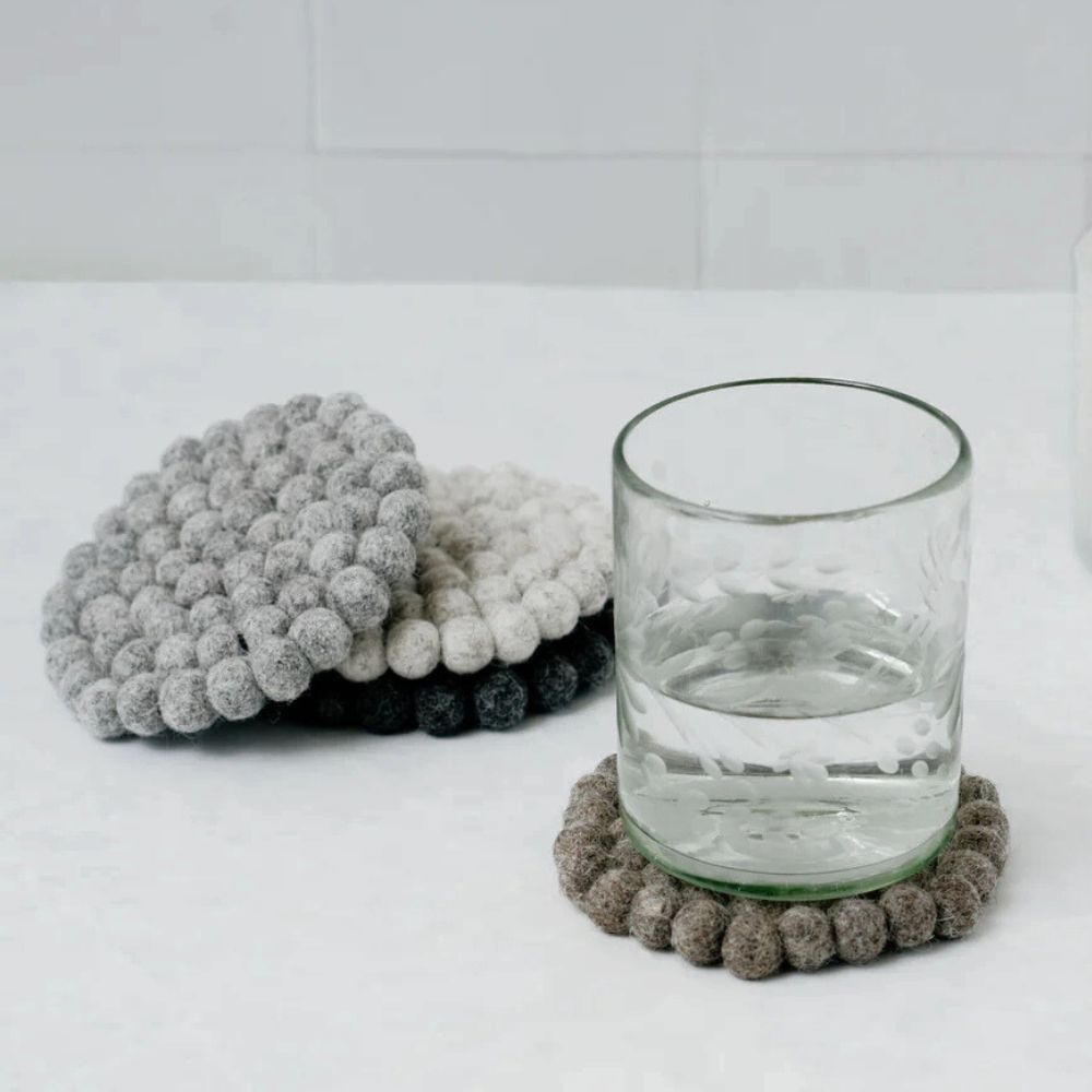 Felt Ball Coasters Gray Shades - Set of 4