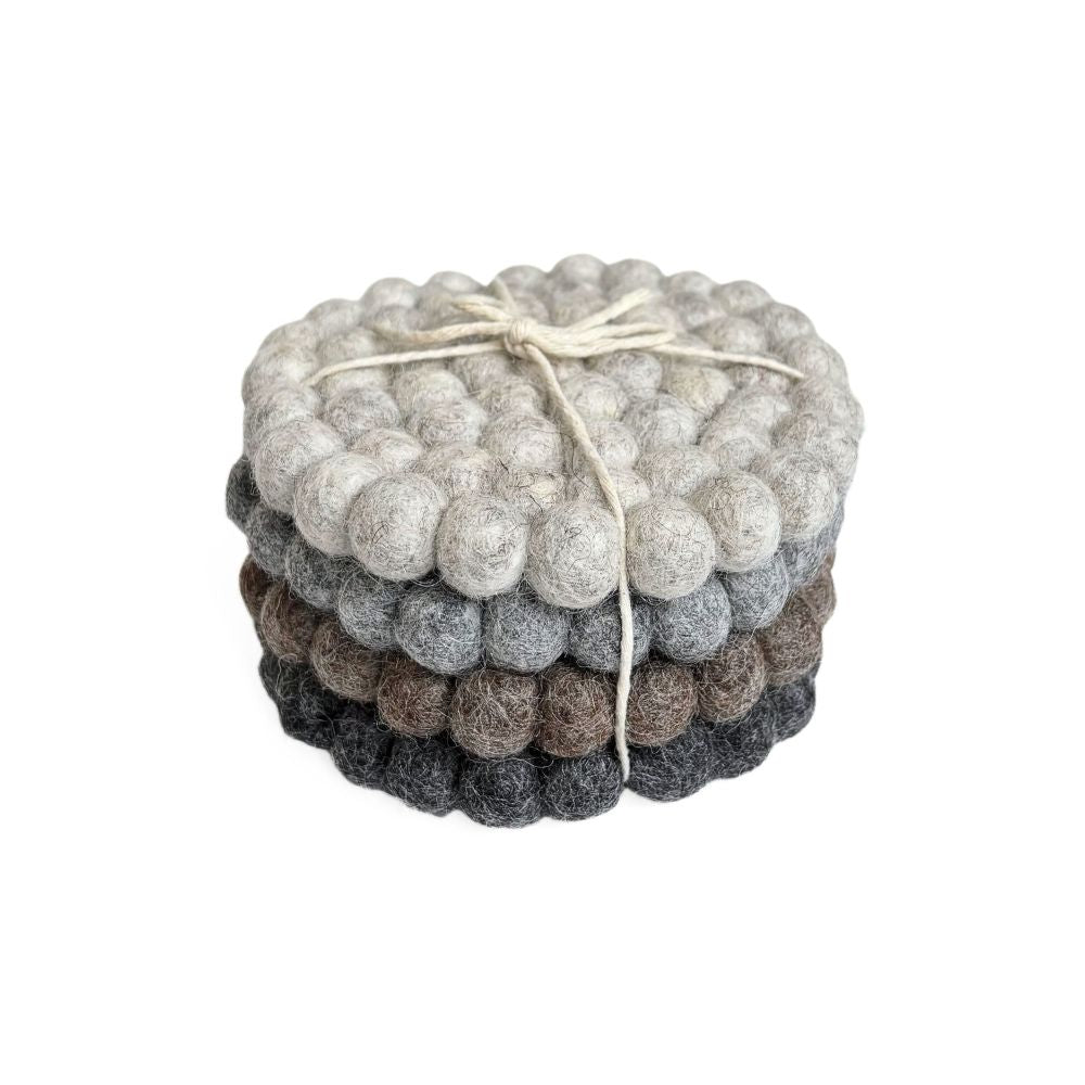 Felt Ball Coasters Gray Shades - Set of 4