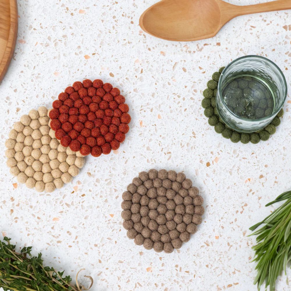 Felt Ball Coasters Harvest - Set of 4