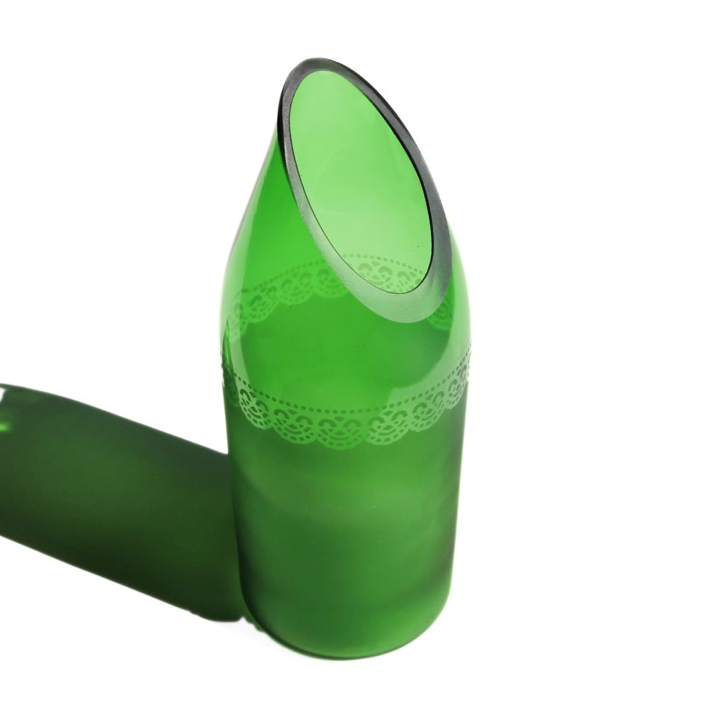 Upcycled Glass Bottle Dantelle Green Jug or Vase