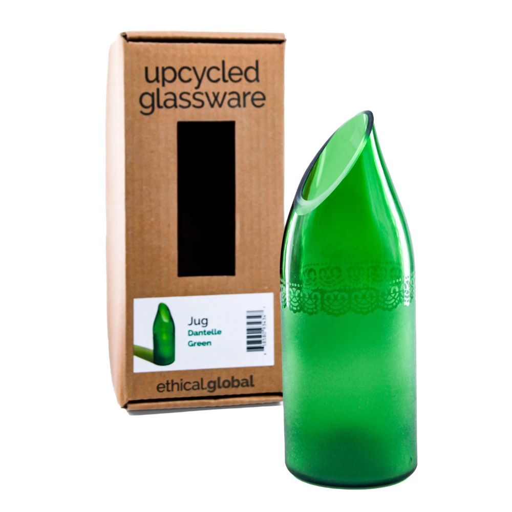 Upcycled Glass Bottle Dantelle Green Jug or Vase