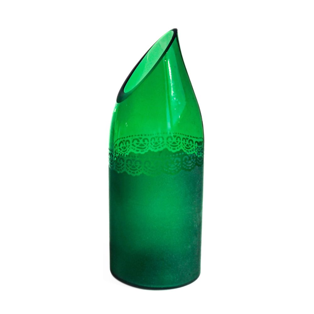Upcycled Glass Bottle Dantelle Green Jug or Vase